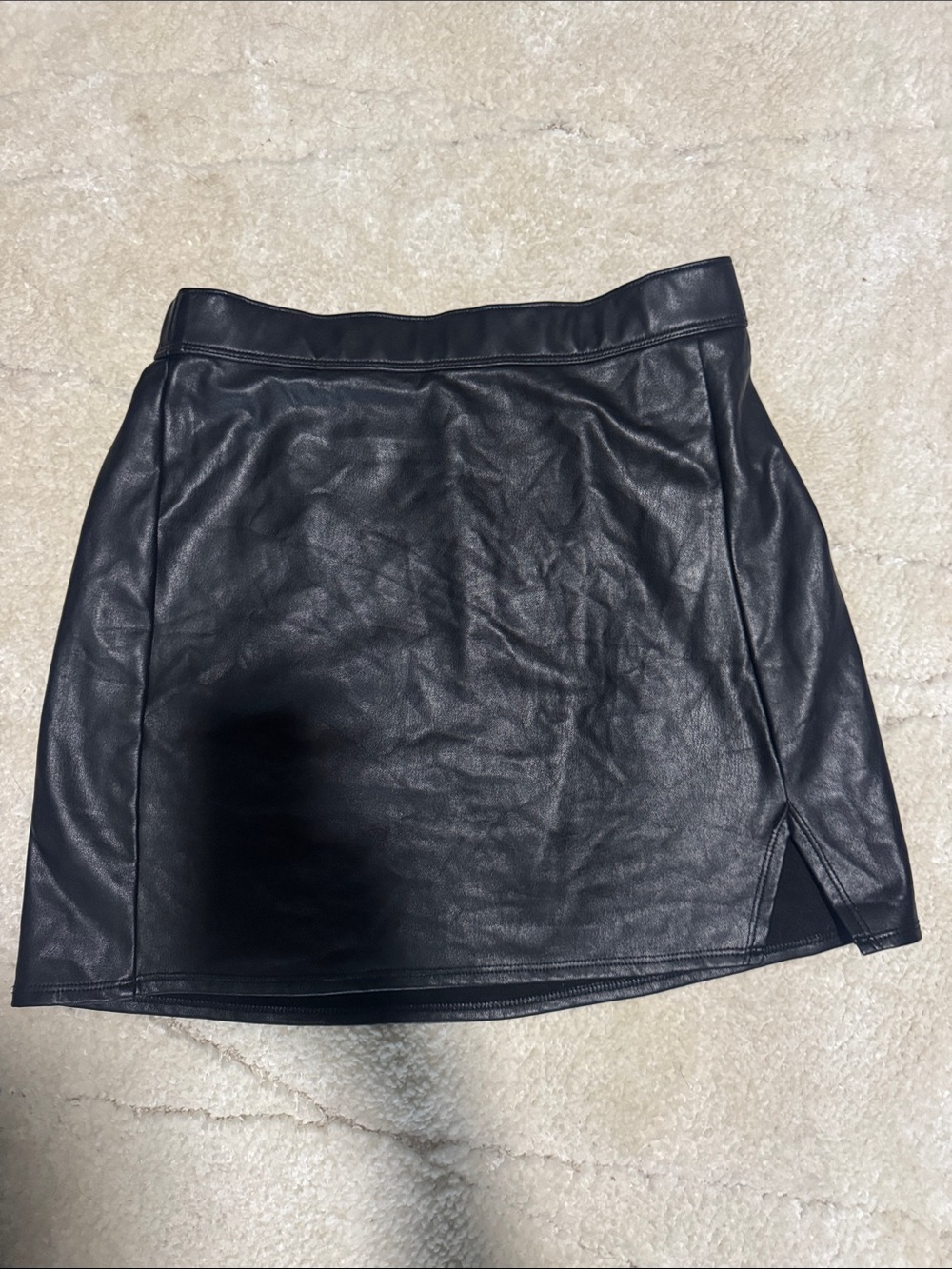 abercrombie kids Black Faux Leather Mini Skirt with Small Side Slit